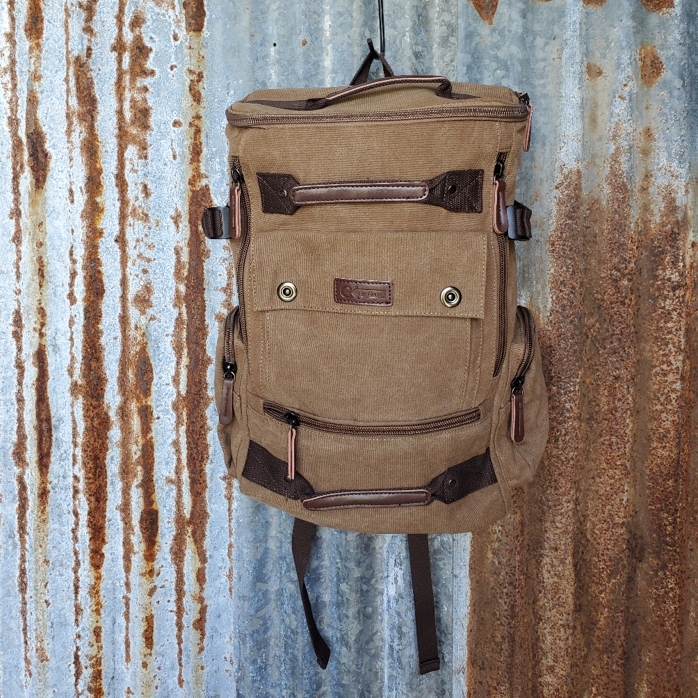 Large Brown Canvas Back Pack Front