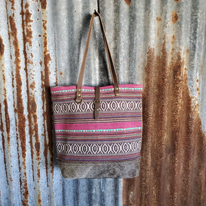 Purple Pink Strip Cowhide Tote Front