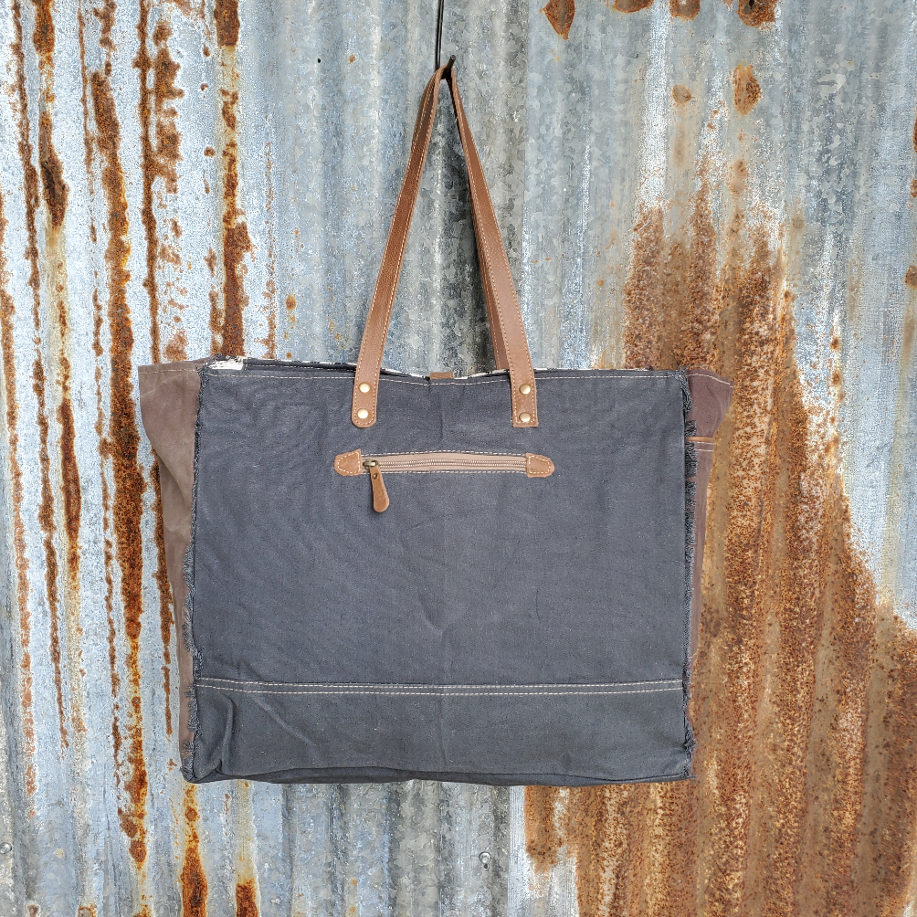 Black and White Canvas, Chevron and Cowhide Weekender Back