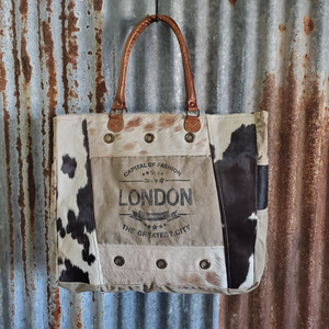 London Print Cowhide Tote Front